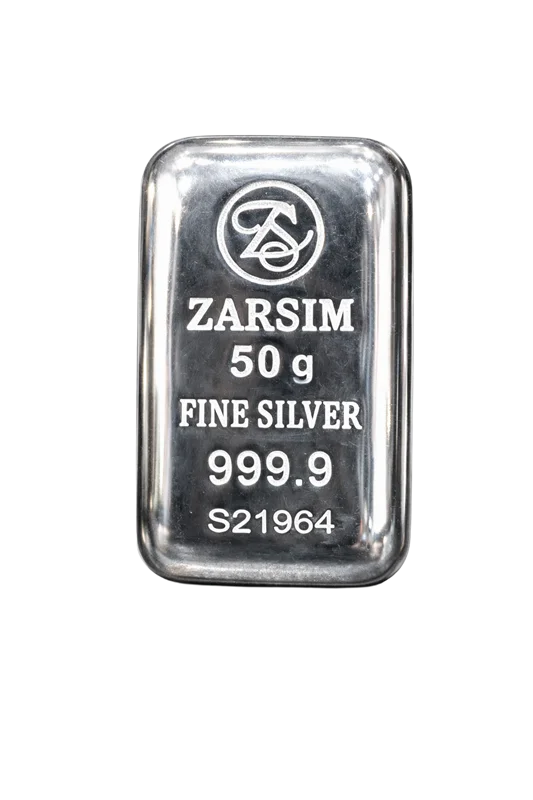 شمش نقره برند زرسیم (ZARSIM) 50گرمی عیار 999.9